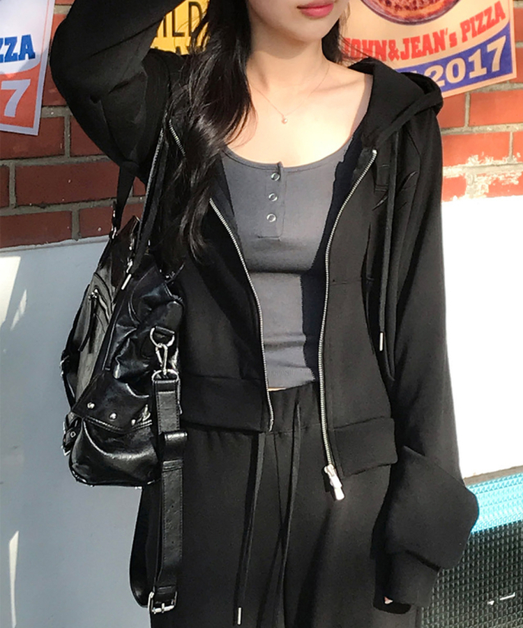 シンプルボタンストラップキャミソール CHARCOAL