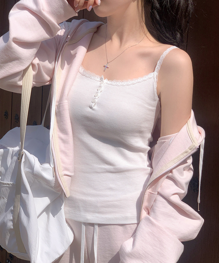 レーススリムボタンキャミソール IVORY