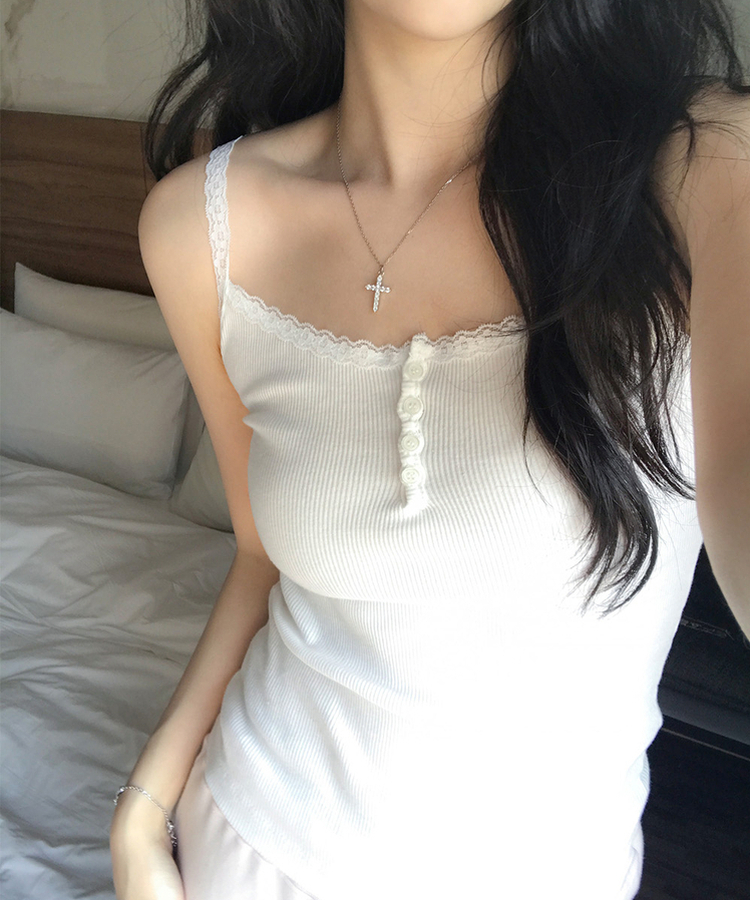 レーススリムボタンキャミソール IVORY
