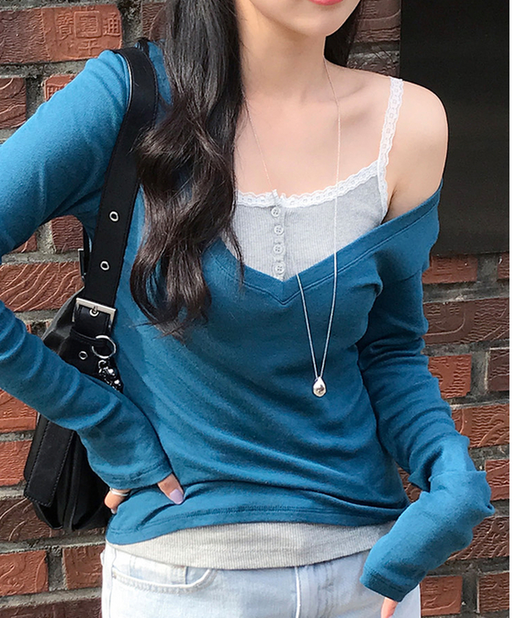 レーススリムボタンキャミソール MELANGE