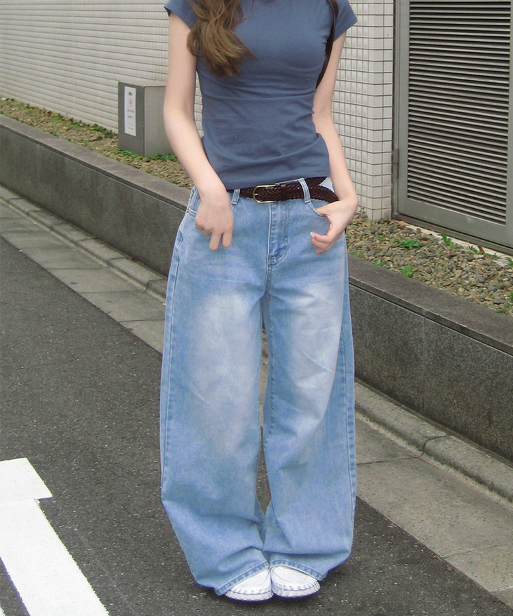 【丈別】ベーシックワイドデニムパンツ LIGHT BLUE