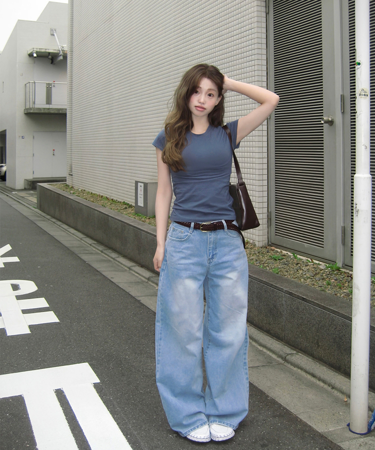 【丈別】ベーシックワイドデニムパンツ LIGHT BLUE