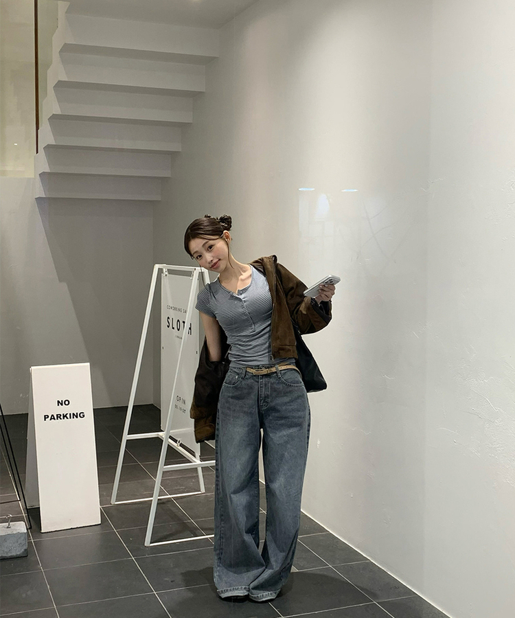 【丈別】ベーシックワイドデニムパンツ GREY