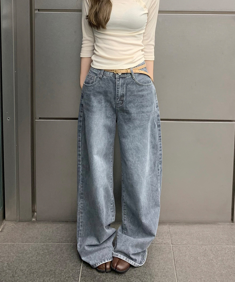 【丈別】ベーシックワイドデニムパンツ GREY