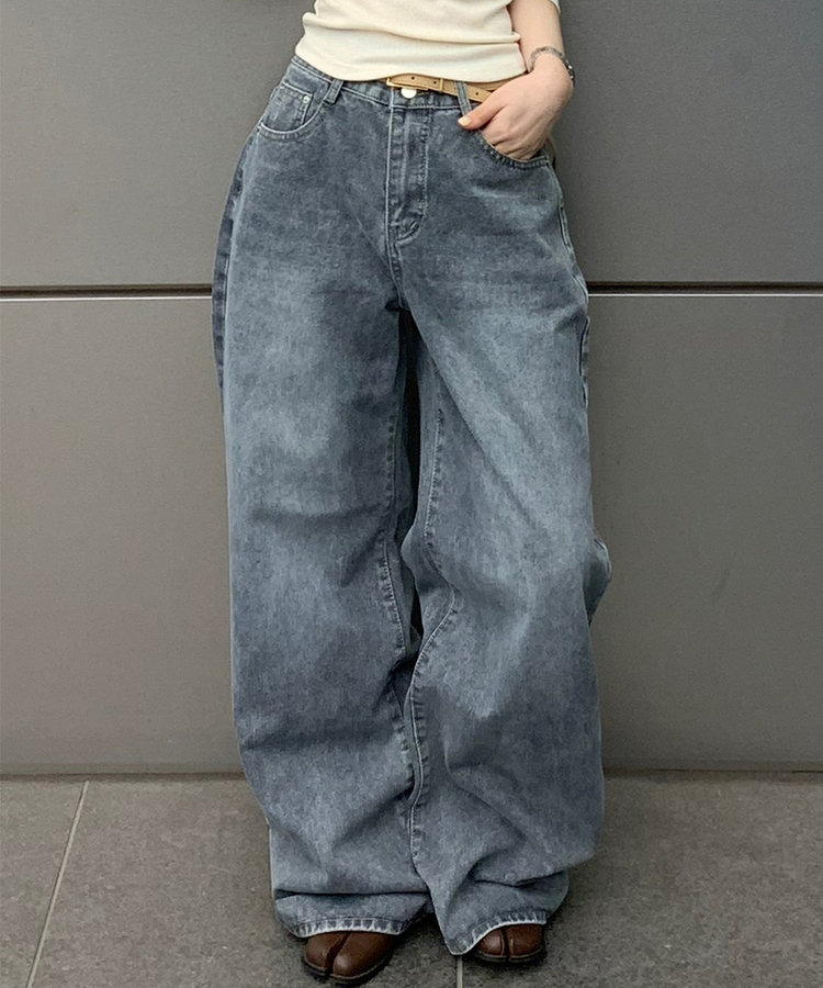 【丈別】ベーシックワイドデニムパンツ GREY