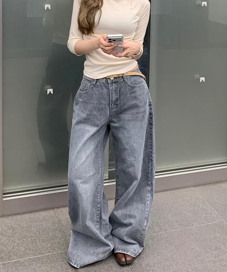 【丈別】ベーシックワイドデニムパンツ GREY