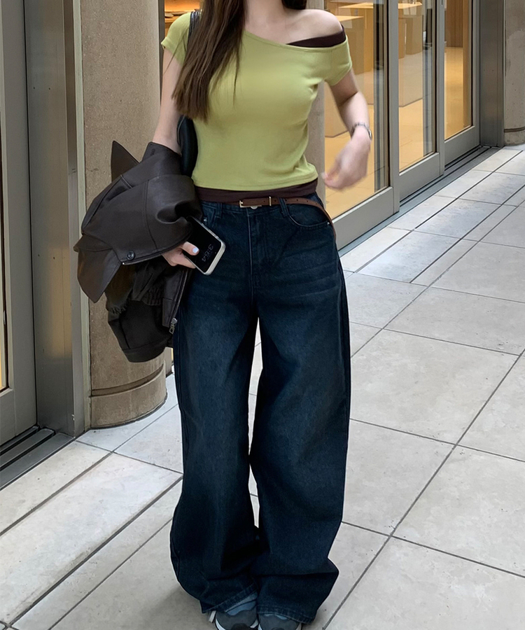 【丈別】ベーシックワイドデニムパンツ DEEP BLUE