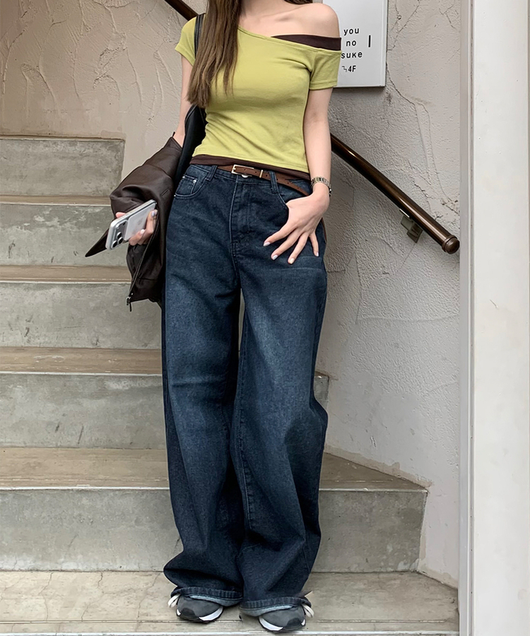 【丈別】ベーシックワイドデニムパンツ DEEP BLUE