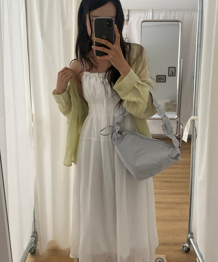 シャーリングレイヤードロングビスチェワンピース WHITE