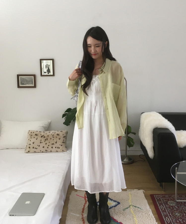 シャーリングレイヤードロングビスチェワンピース WHITE