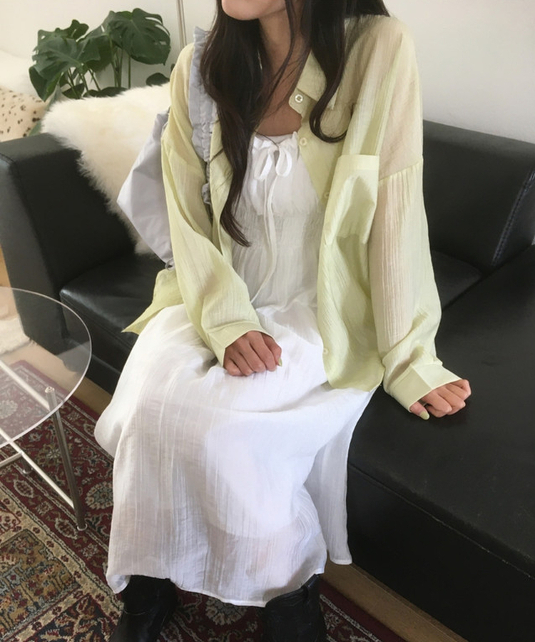 シャーリングレイヤードロングビスチェワンピース WHITE