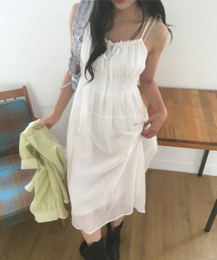 シャーリングレイヤードロングビスチェワンピース WHITE