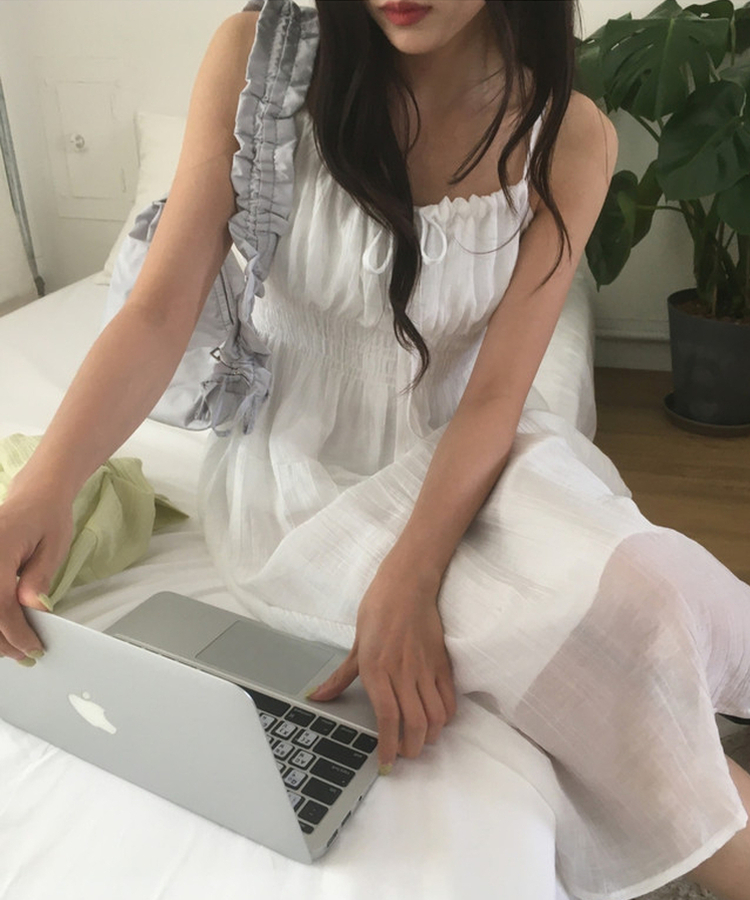 シャーリングレイヤードロングビスチェワンピース WHITE