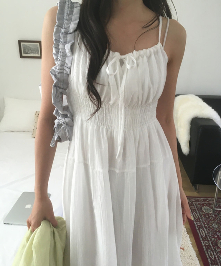 シャーリングレイヤードロングビスチェワンピース WHITE