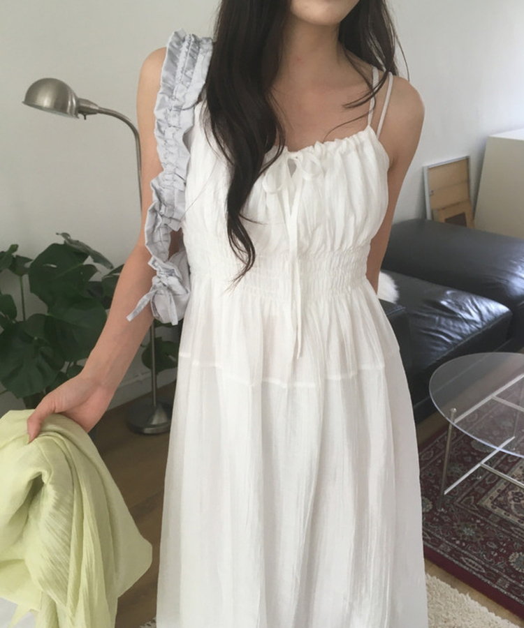 シャーリングレイヤードロングビスチェワンピース WHITE