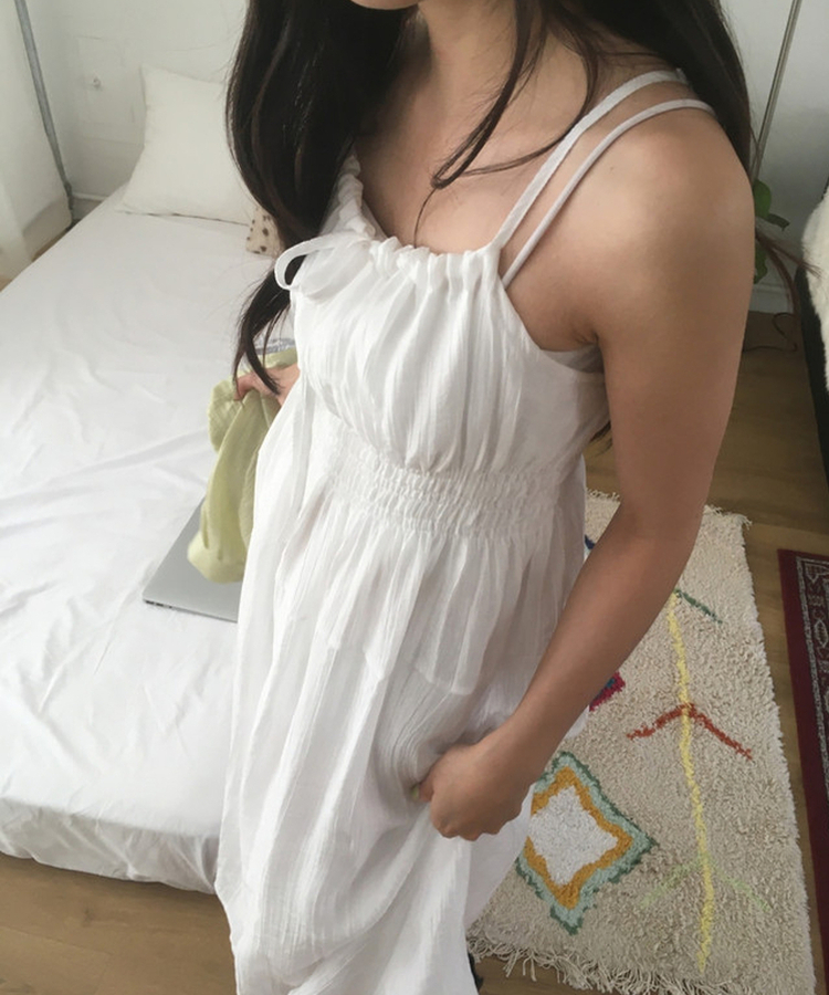 シャーリングレイヤードロングビスチェワンピース WHITE