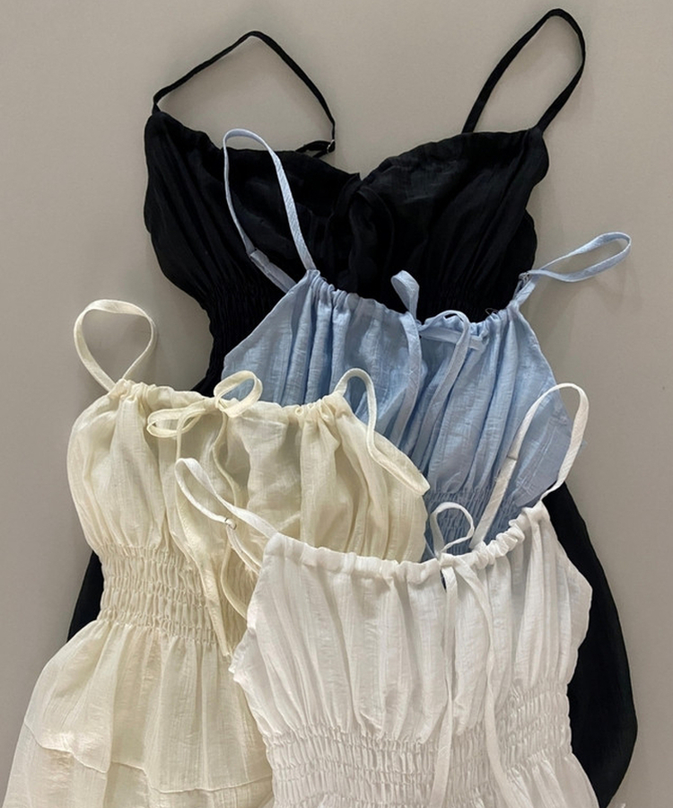 シャーリングレイヤードロングビスチェワンピース