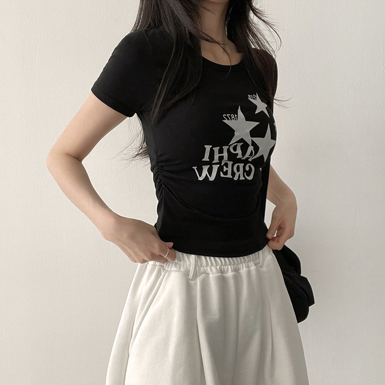 星プリントサイドシャーリング半袖Tシャツ(5color) BLACK