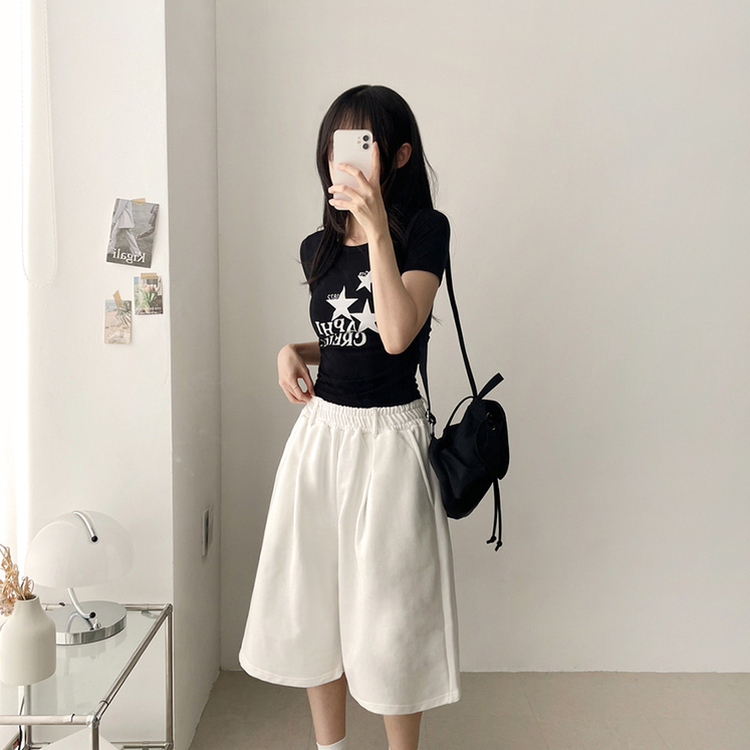 星プリントサイドシャーリング半袖Tシャツ(5color) BLACK