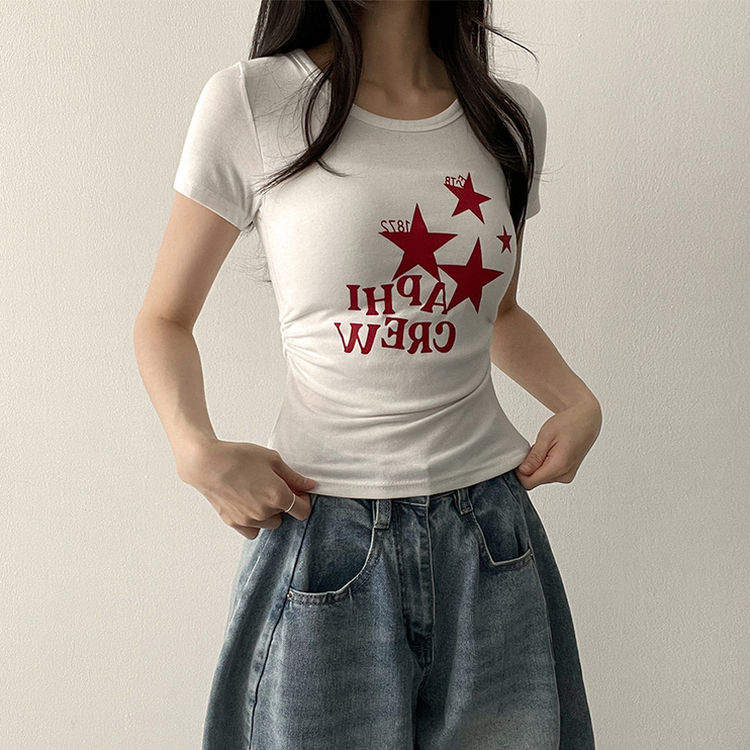 星プリントサイドシャーリング半袖Tシャツ(5color) IVORY