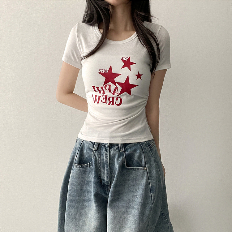 星プリントサイドシャーリング半袖Tシャツ(5color) IVORY