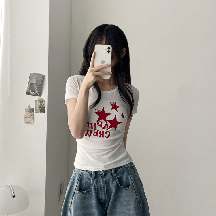 星プリントサイドシャーリング半袖Tシャツ(5color) IVORY