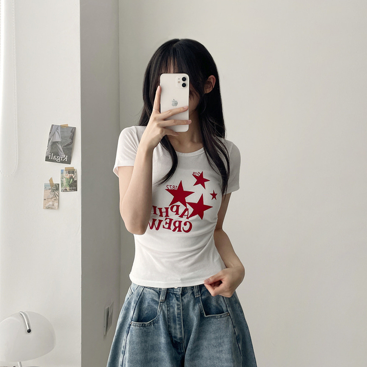 星プリントサイドシャーリング半袖Tシャツ(5color) IVORY