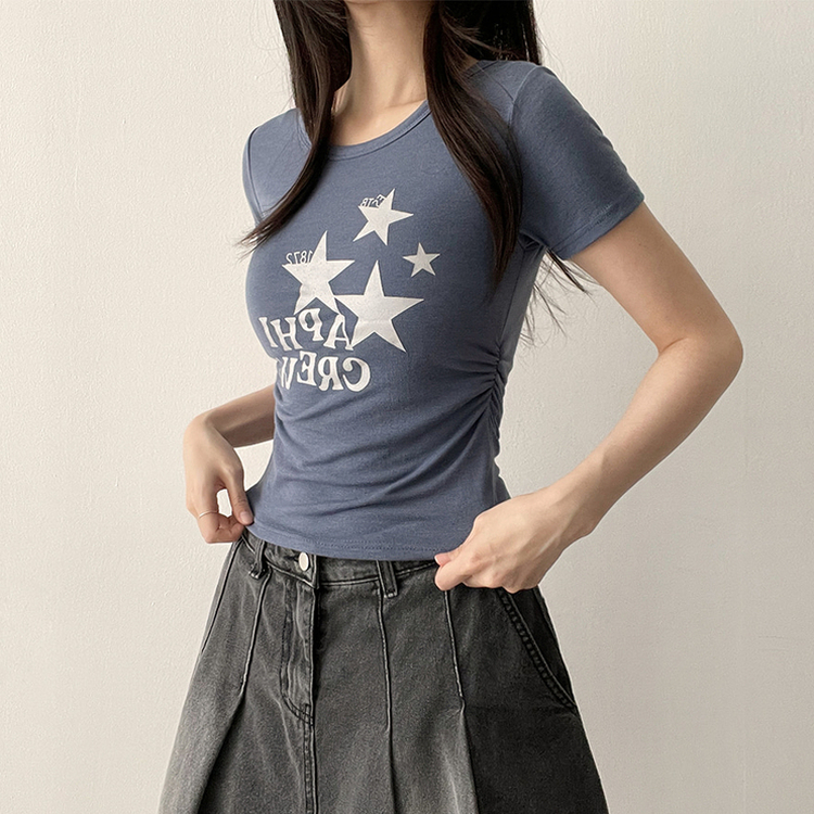 星プリントサイドシャーリング半袖Tシャツ(5color) DEEP SKY BLUE