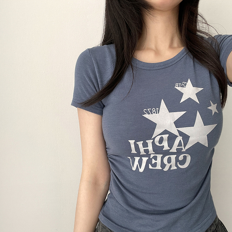 星プリントサイドシャーリング半袖Tシャツ(5color) DEEP SKY BLUE