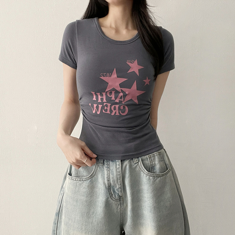 星プリントサイドシャーリング半袖Tシャツ(5color) CHARCOAL