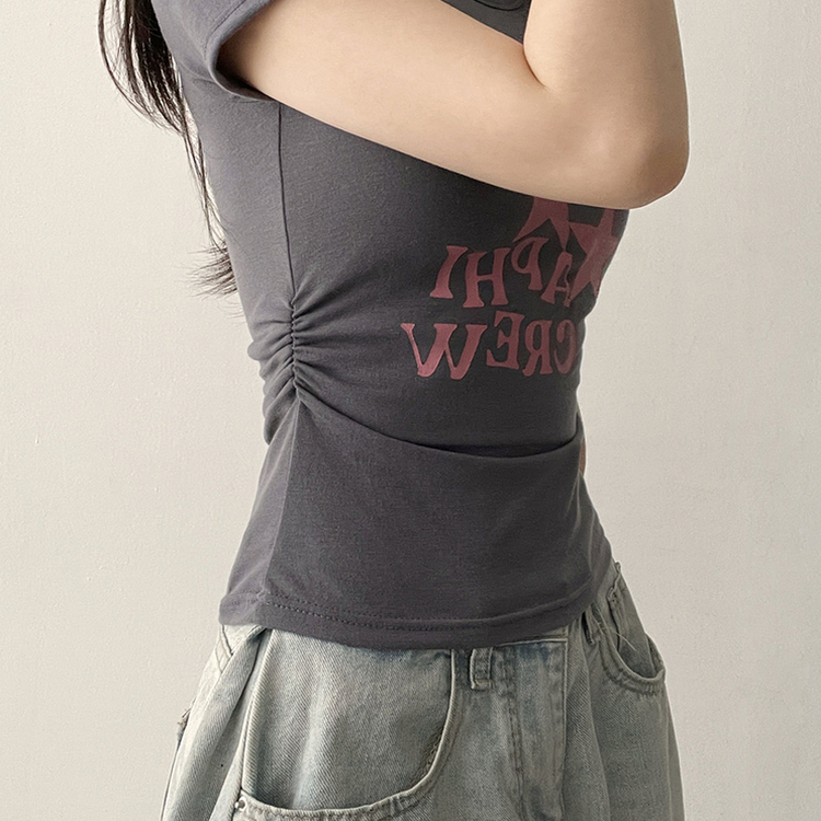 星プリントサイドシャーリング半袖Tシャツ(5color) CHARCOAL