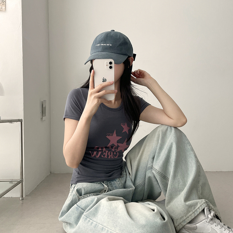 星プリントサイドシャーリング半袖Tシャツ(5color) CHARCOAL