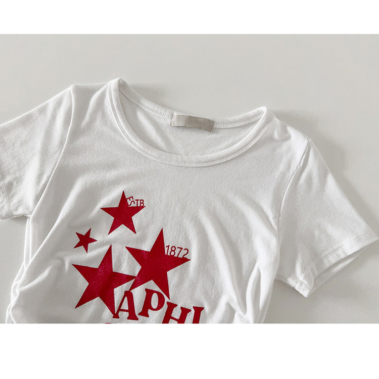 星プリントサイドシャーリング半袖Tシャツ(5color)