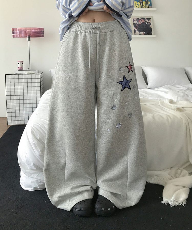 スターパッチワイドスリットトレーニングパンツ GREY