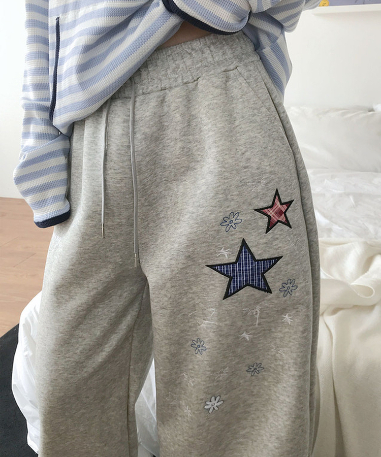 スターパッチワイドスリットトレーニングパンツ GREY
