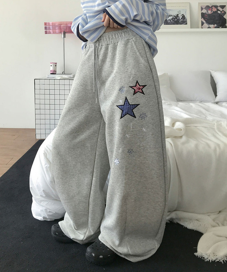 スターパッチワイドスリットトレーニングパンツ GREY