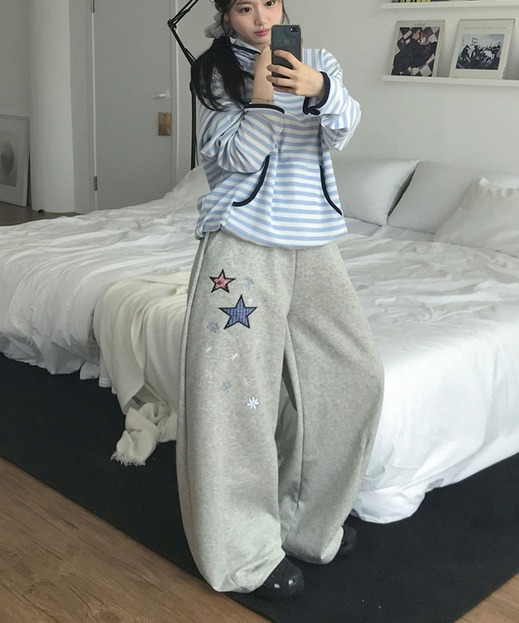 スターパッチワイドスリットトレーニングパンツ GREY