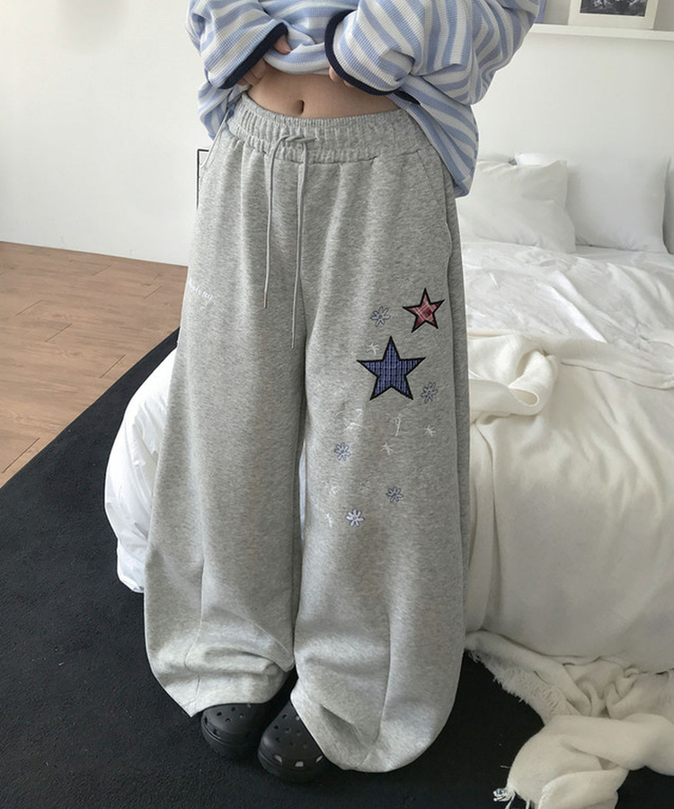 スターパッチワイドスリットトレーニングパンツ GREY