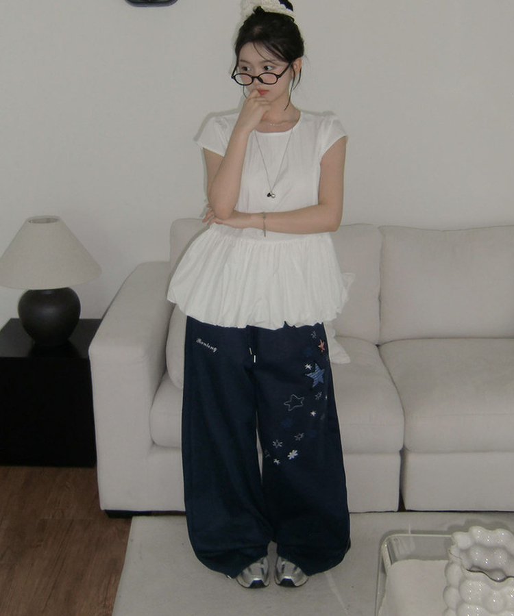 スターパッチワイドスリットトレーニングパンツ NAVY