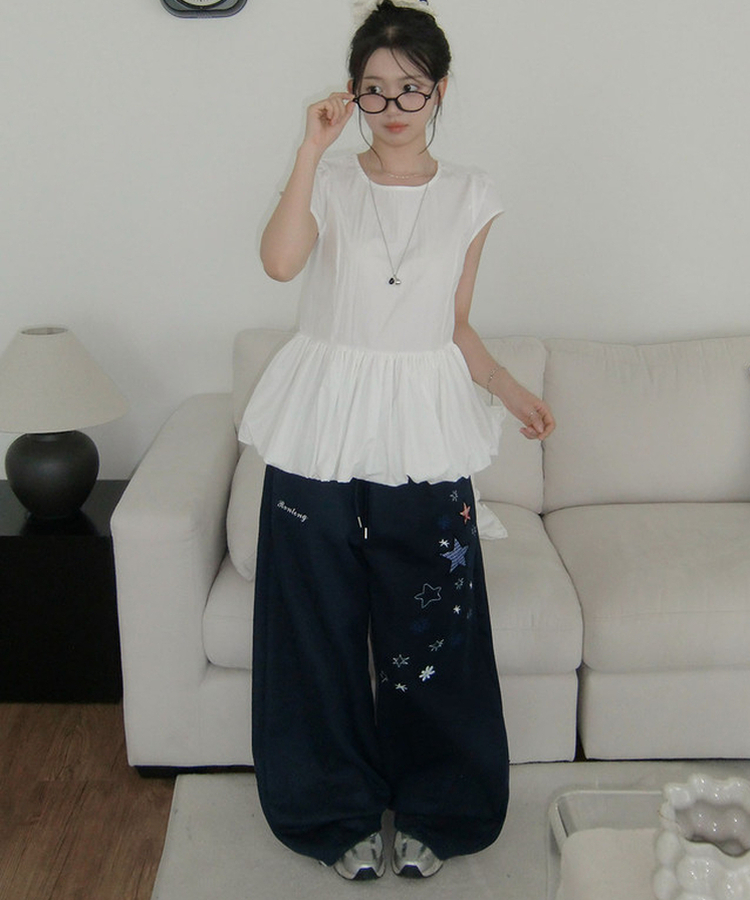 スターパッチワイドスリットトレーニングパンツ NAVY