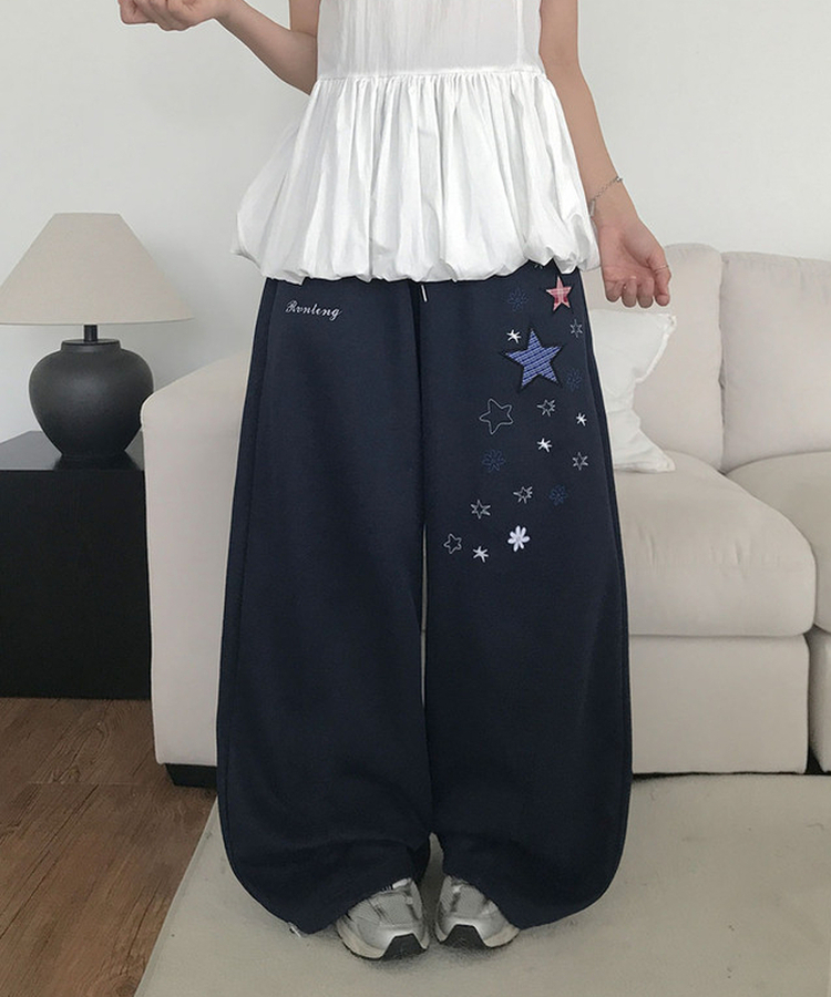 スターパッチワイドスリットトレーニングパンツ NAVY