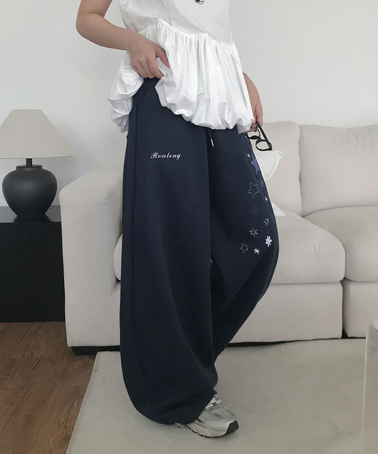 スターパッチワイドスリットトレーニングパンツ NAVY
