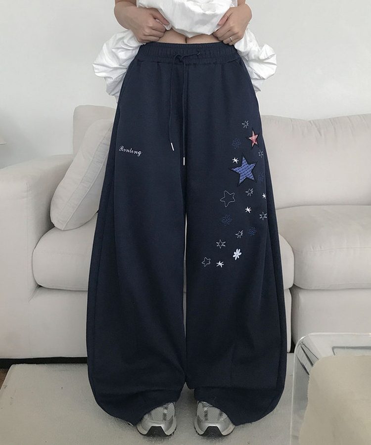 スターパッチワイドスリットトレーニングパンツ NAVY