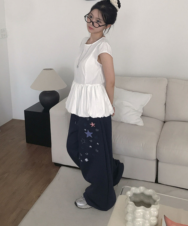 スターパッチワイドスリットトレーニングパンツ NAVY