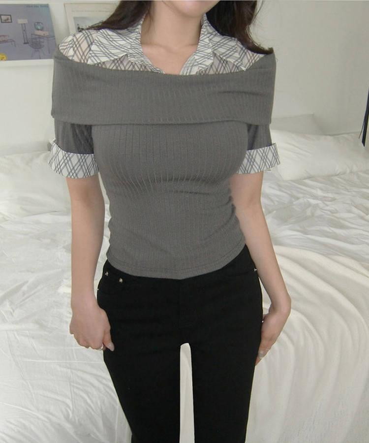 レイヤードチェック半袖シャツ CHARCOAL