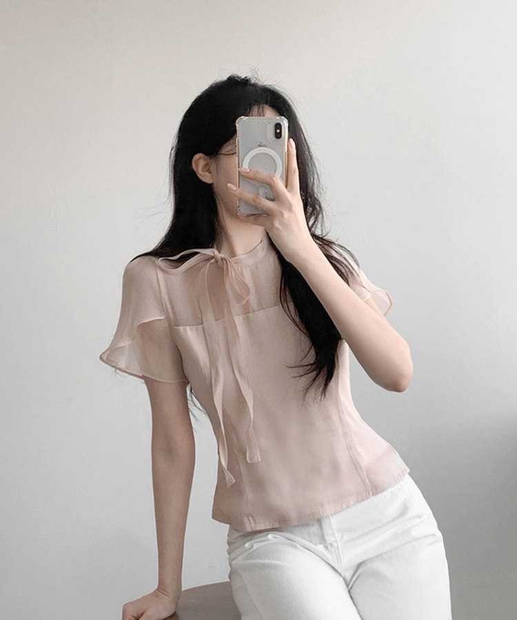 フェミニンシースルーブラウス PINK