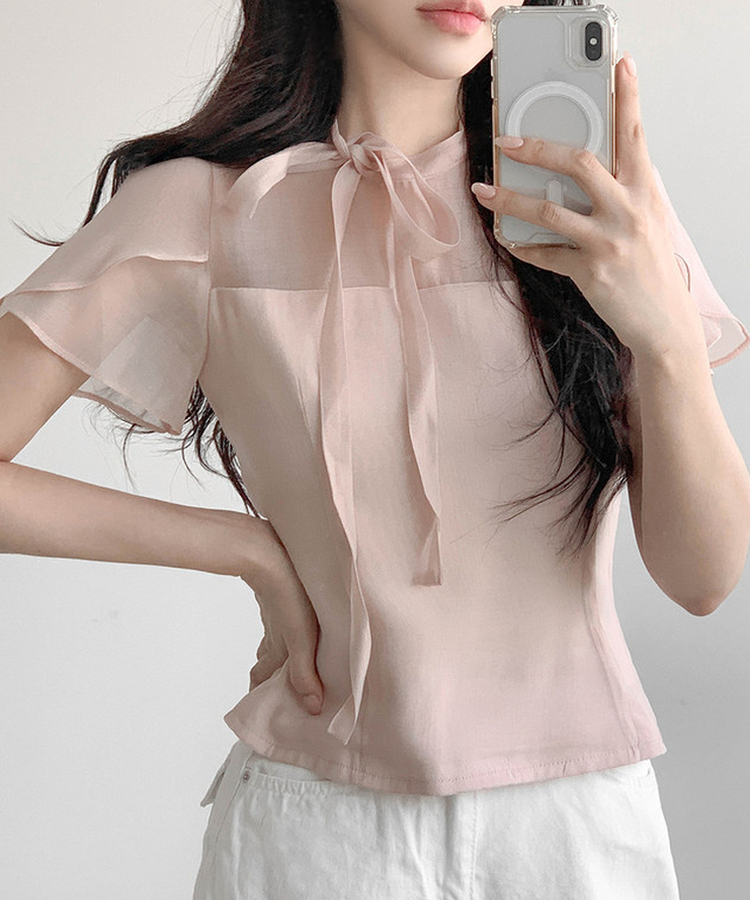 フェミニンシースルーブラウス PINK