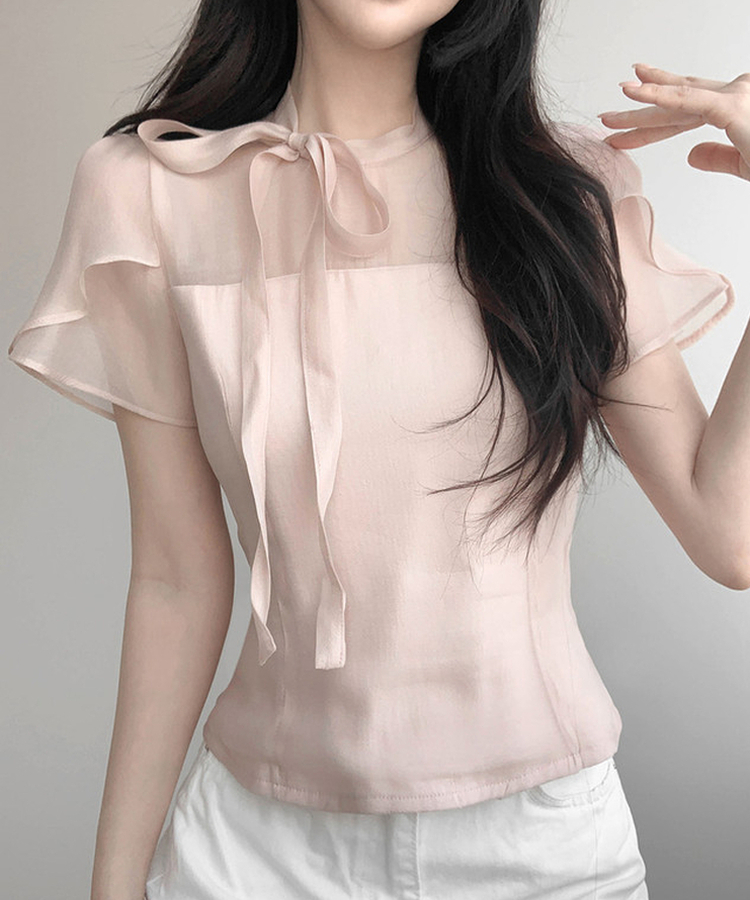 フェミニンシースルーブラウス PINK