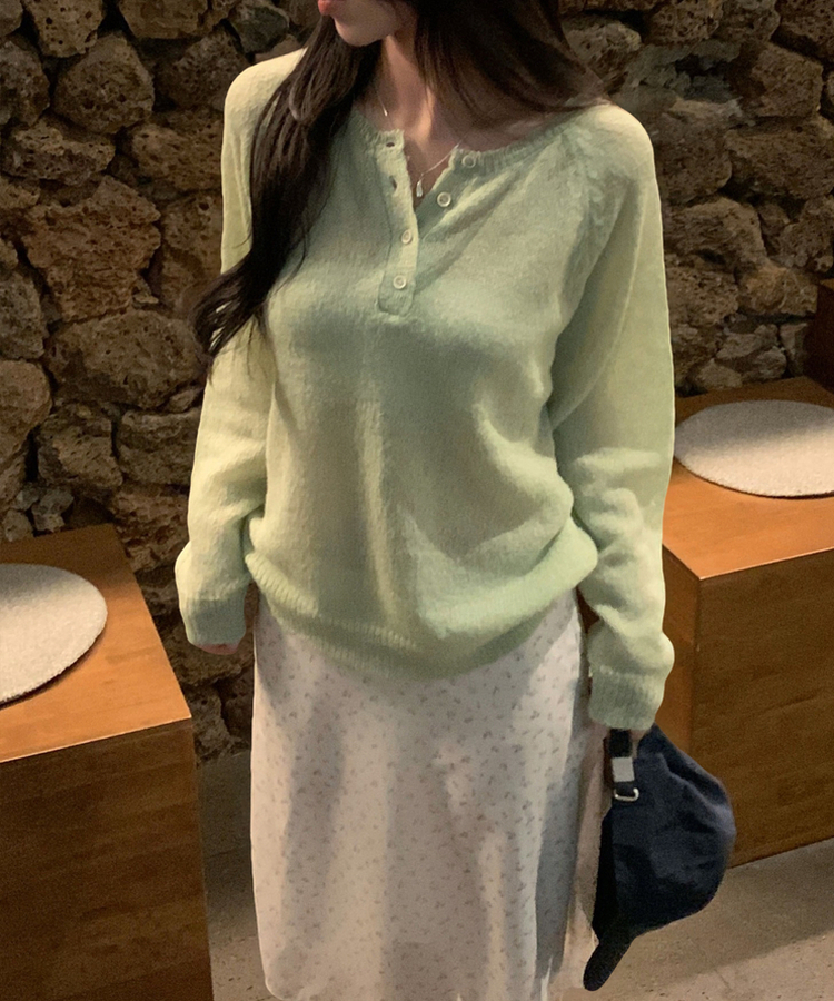 ボタンラウンドニット(9color) MINT