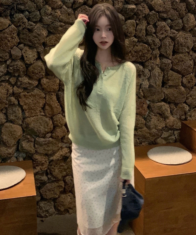 ボタンラウンドニット(9color) MINT